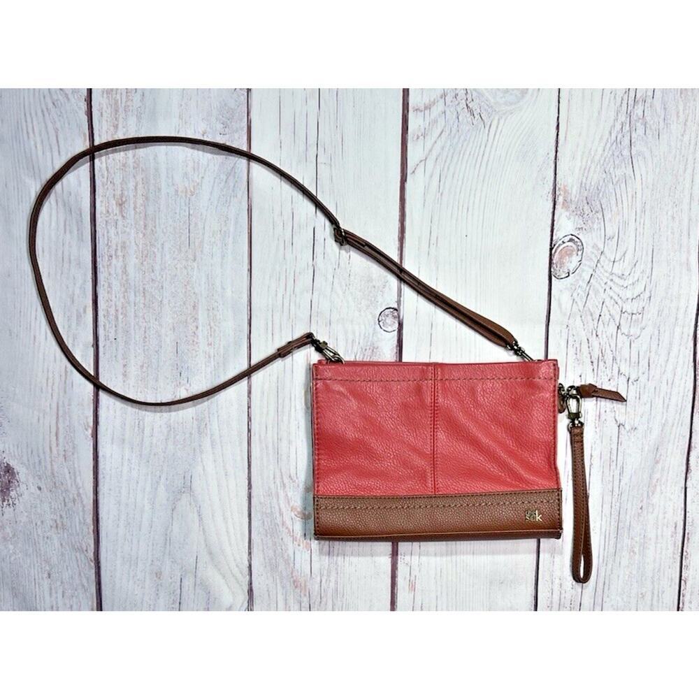 The Sak Iris Demi Orange Brown Pebble Leather Crossbody Shoulder Purse Bag